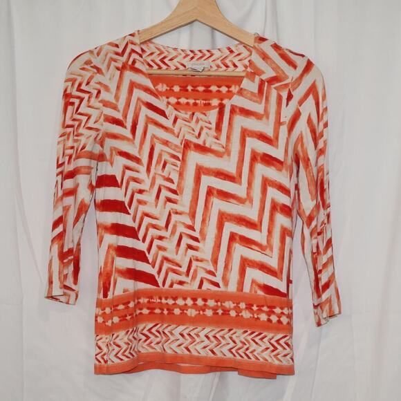 Chicos Size ) Blouse Orange White Graphic - Picture 4 of 11